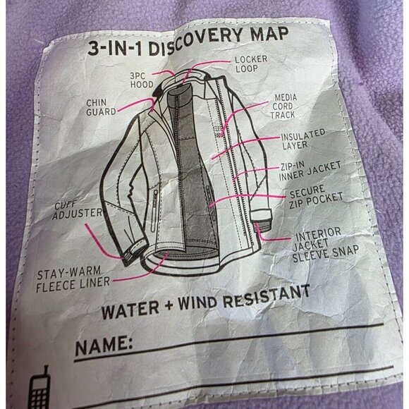 Girls Purple & Gray Hooded Winter Jacket With Polka Dot Lining Red Zippers & Fle - Picture 9 of 16